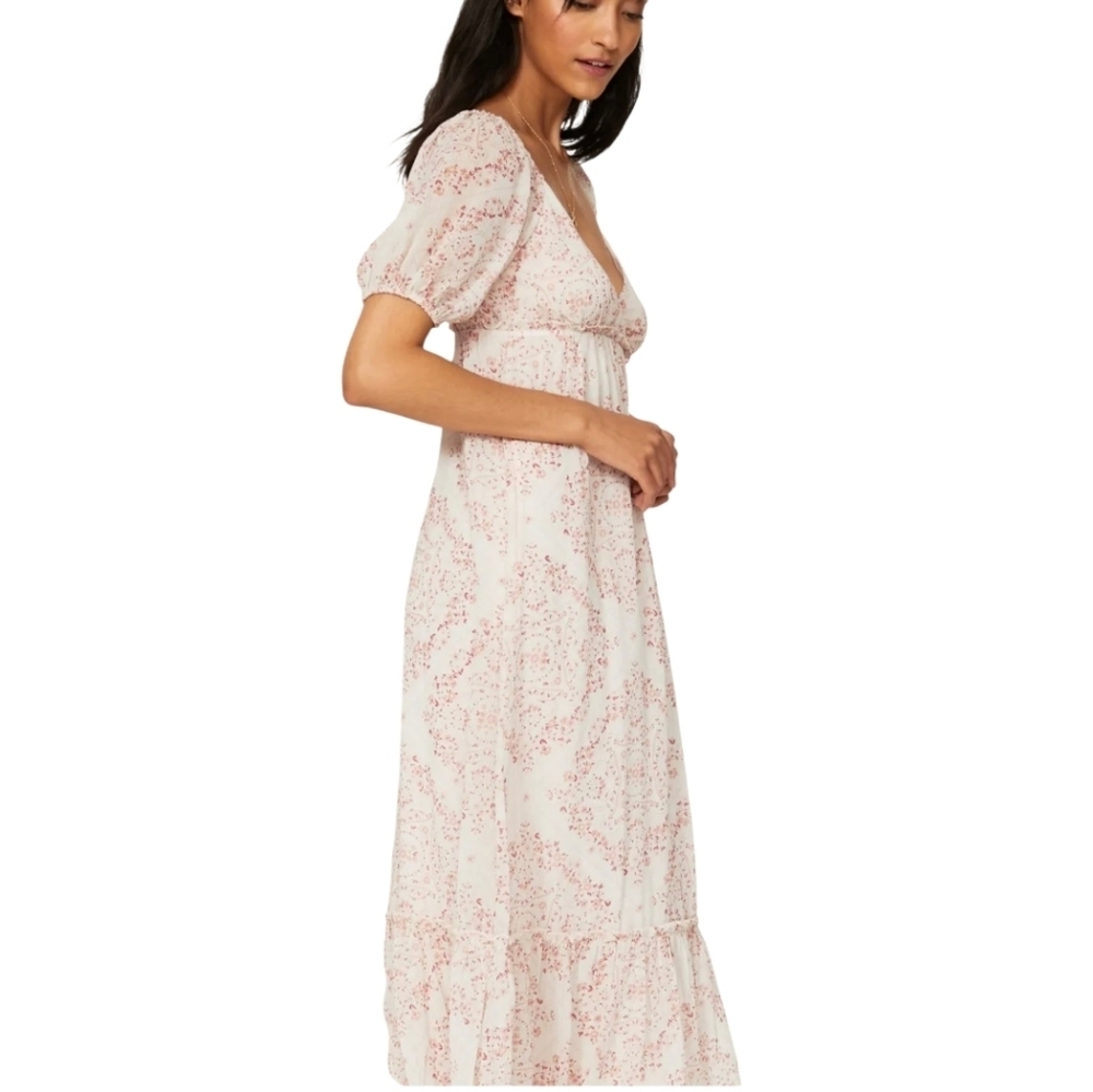 Slate & Willow for Revolve Pink Blush. Cottage Floral Print Midi Dress Slate Lg - Picture 2 of 13
